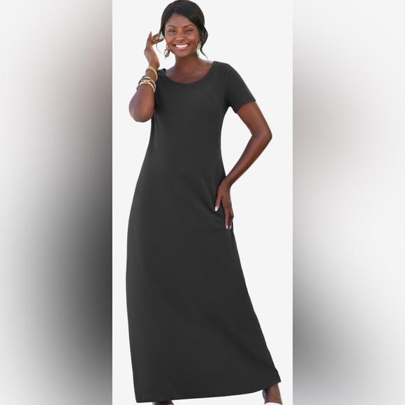 NWOT size 18 Petite Jessica London scoop neck black knit maxi dress - Picture 2 of 10